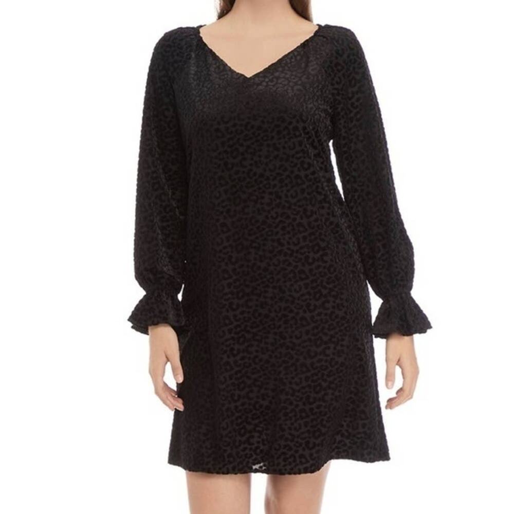Nine West Women's Burnout Velvet Animal Print Shift Dress Color Black Size 6 new
